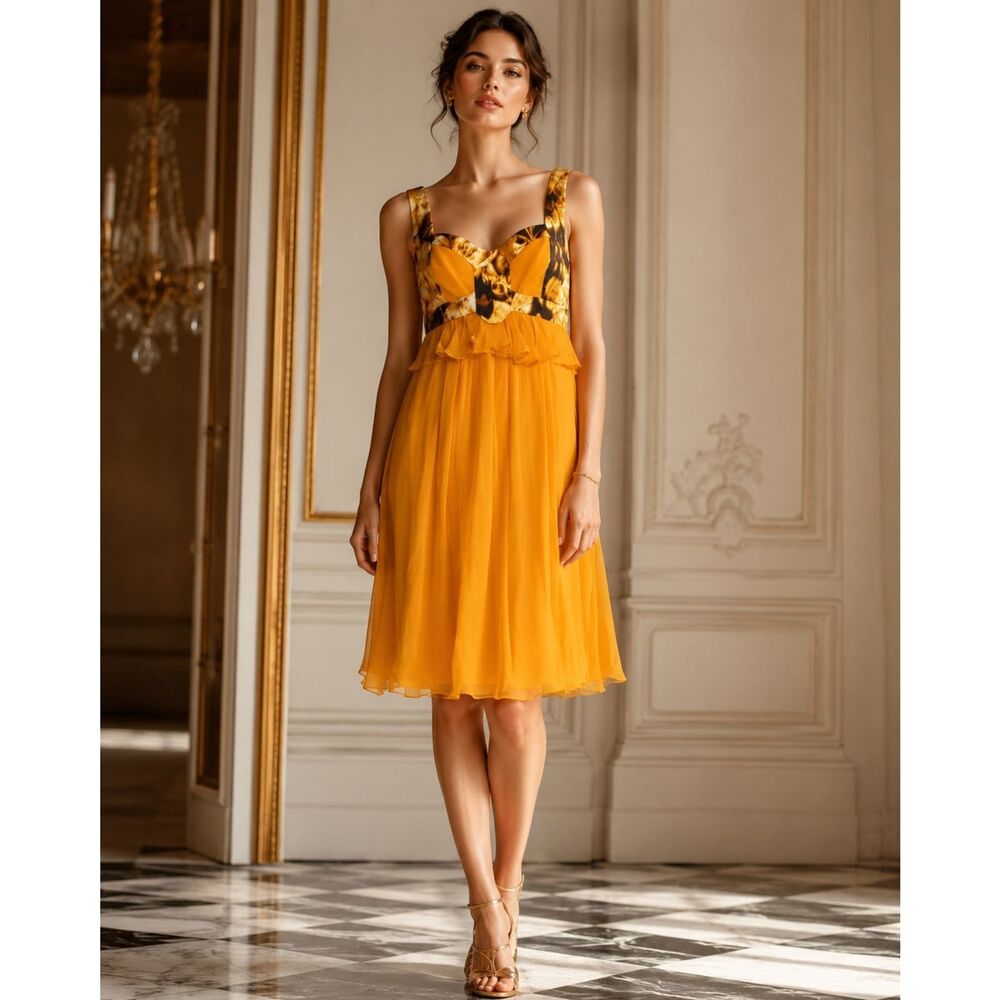 RUNWAY. Carolina Herrera Knee-Length Dress Size: 6 mustard yellow - Picture 3 of 16